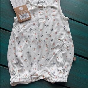 Goum Kids Floral Sleeveless Romper in Cream with Pink & Blue Print